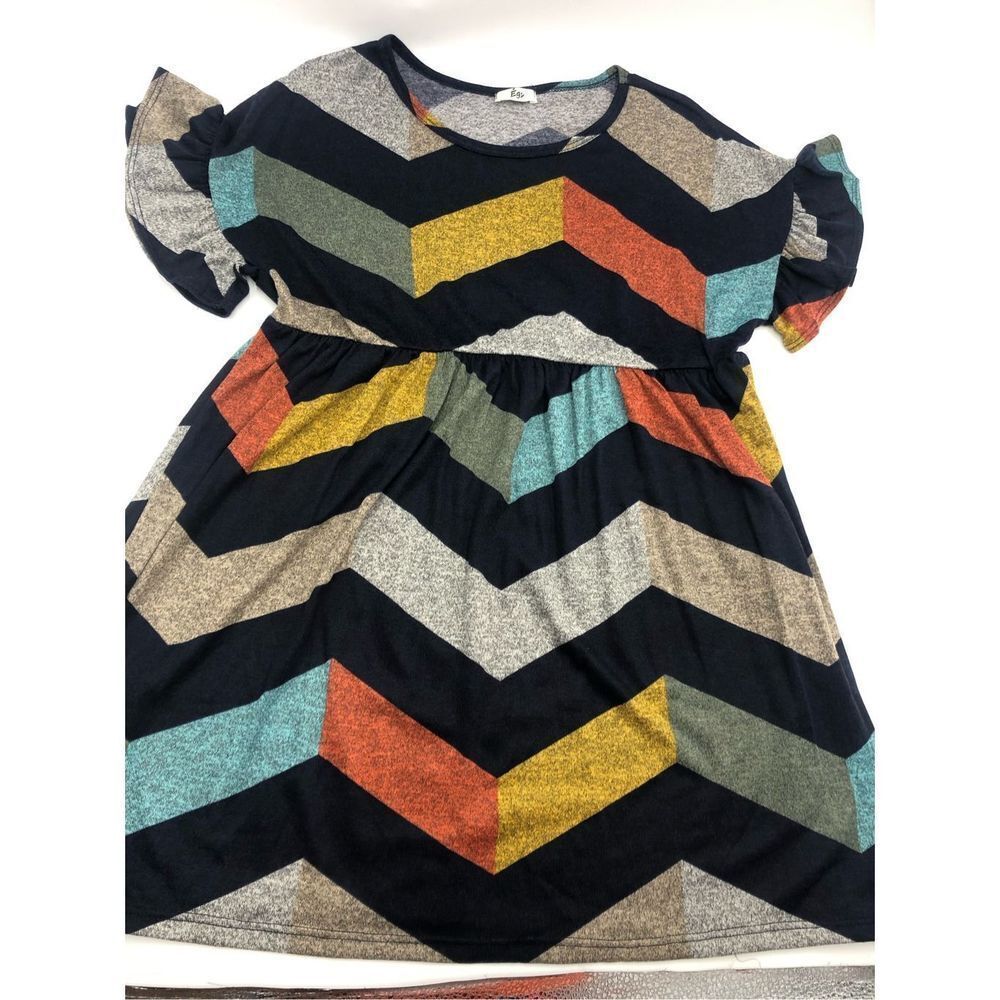 Brand New Egs Navy & Mustard Multicolored Chevron Empire- Waist Tunic Top Size M